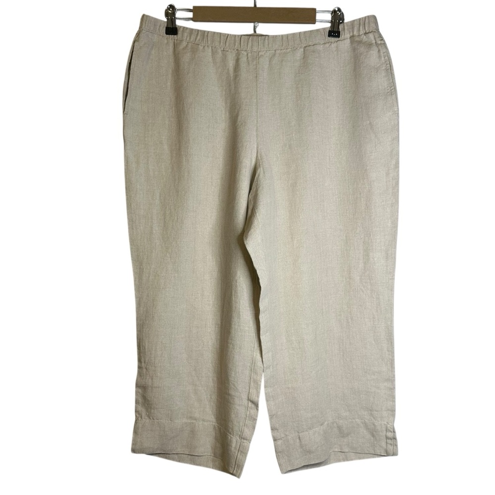 J. Jill Love Linen Pull On Cropped‎ Wide Leg Pants Sand Beige Large Petite